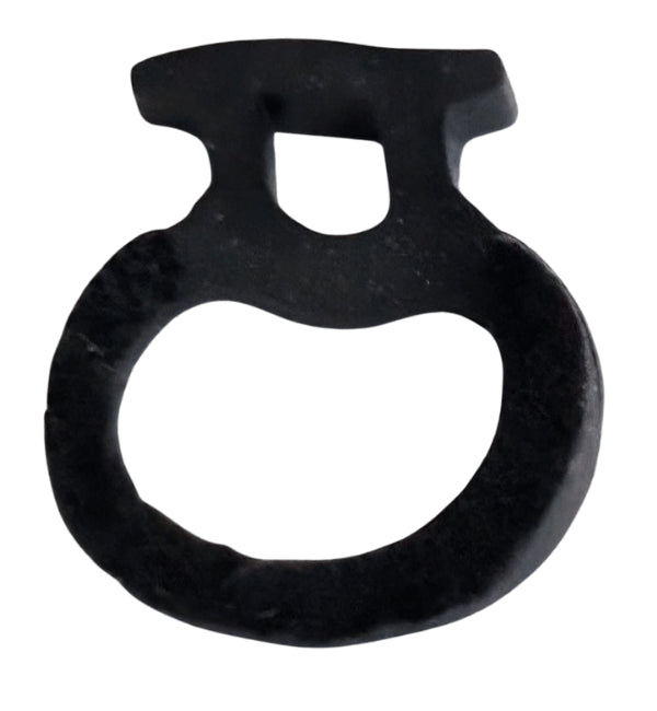 Black metal ring-shaped object on a white background